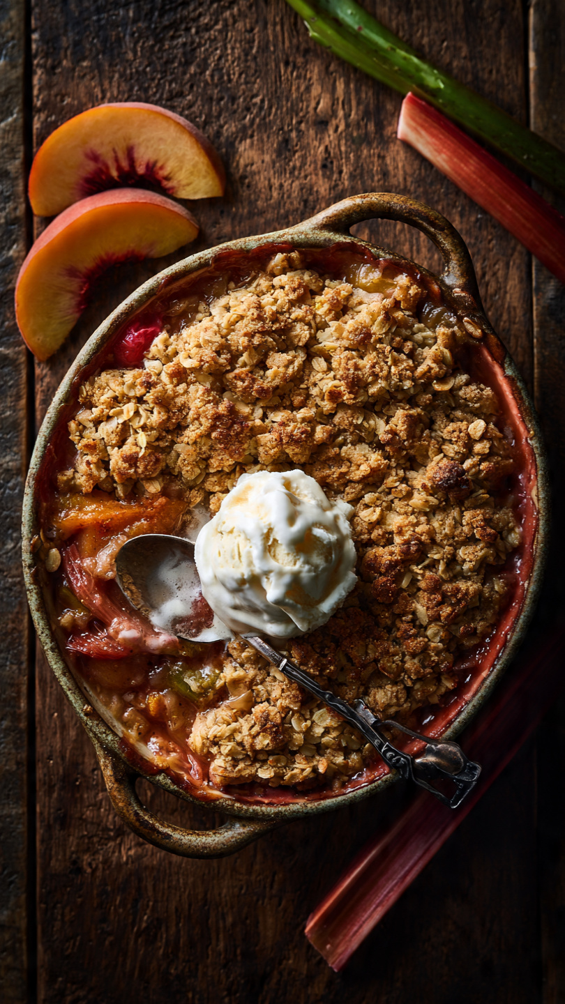 Peach Rhubarb Crisp with Brown Sugar Oat Topping