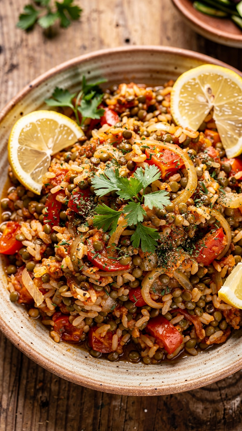 Greek Lentils and Rice (Mujaddara-Style Vegetarian Bowl)
